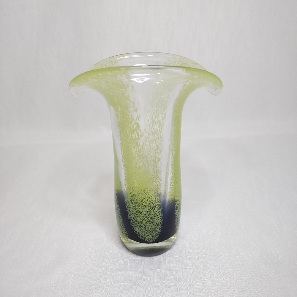 Elegant Green and Blue Summerso Style Blown Glass Tulip Vase From Teleflora